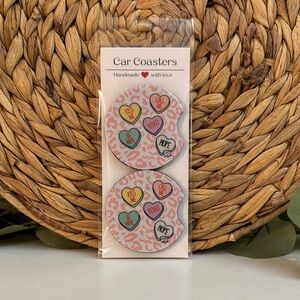 🆕 Valentines Heart Pattern Car Coasters